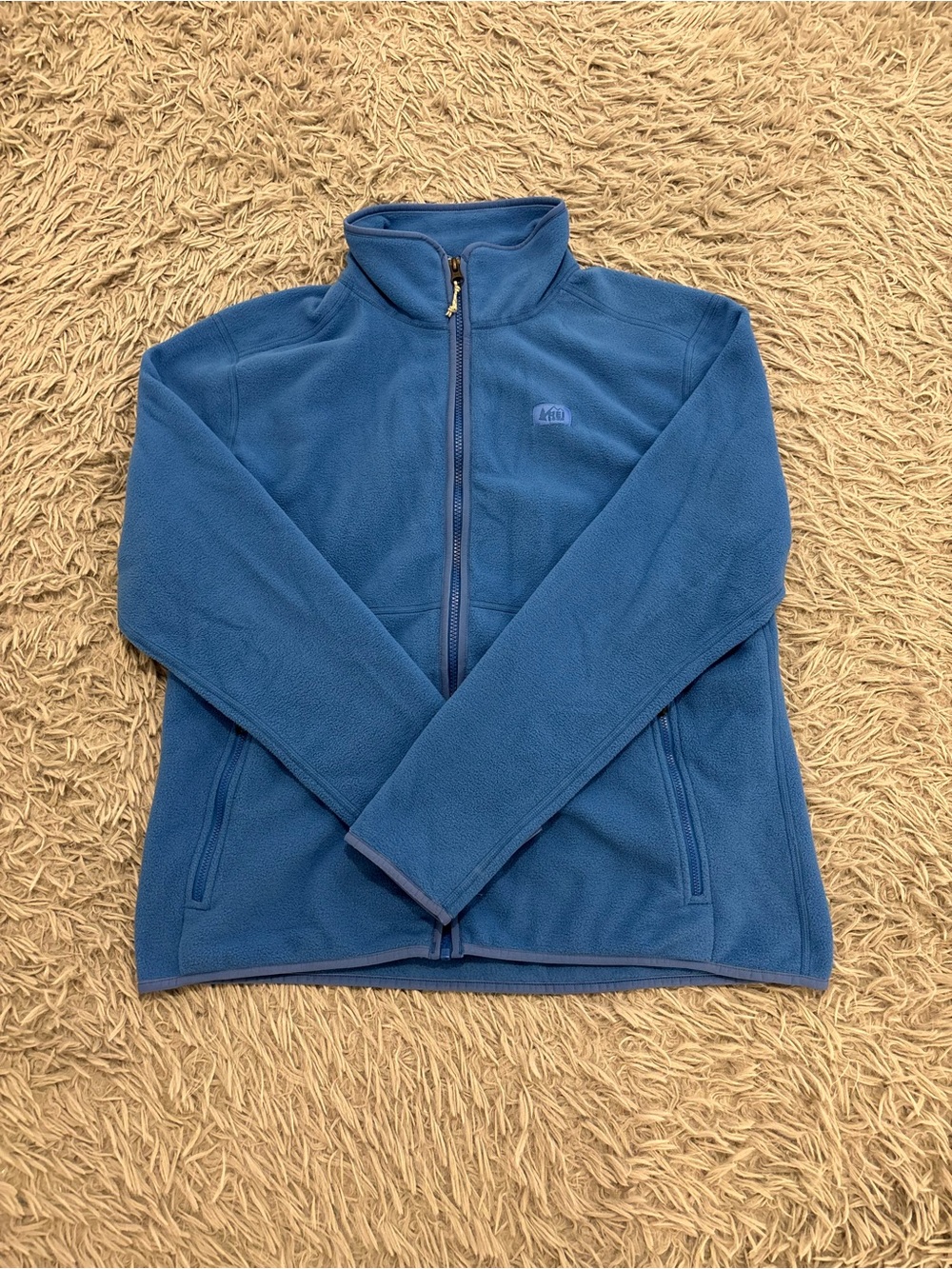 REI Womens Blue Fleece Full Zip Basic Jacket Regular Fit Pockets Large Mock Neck